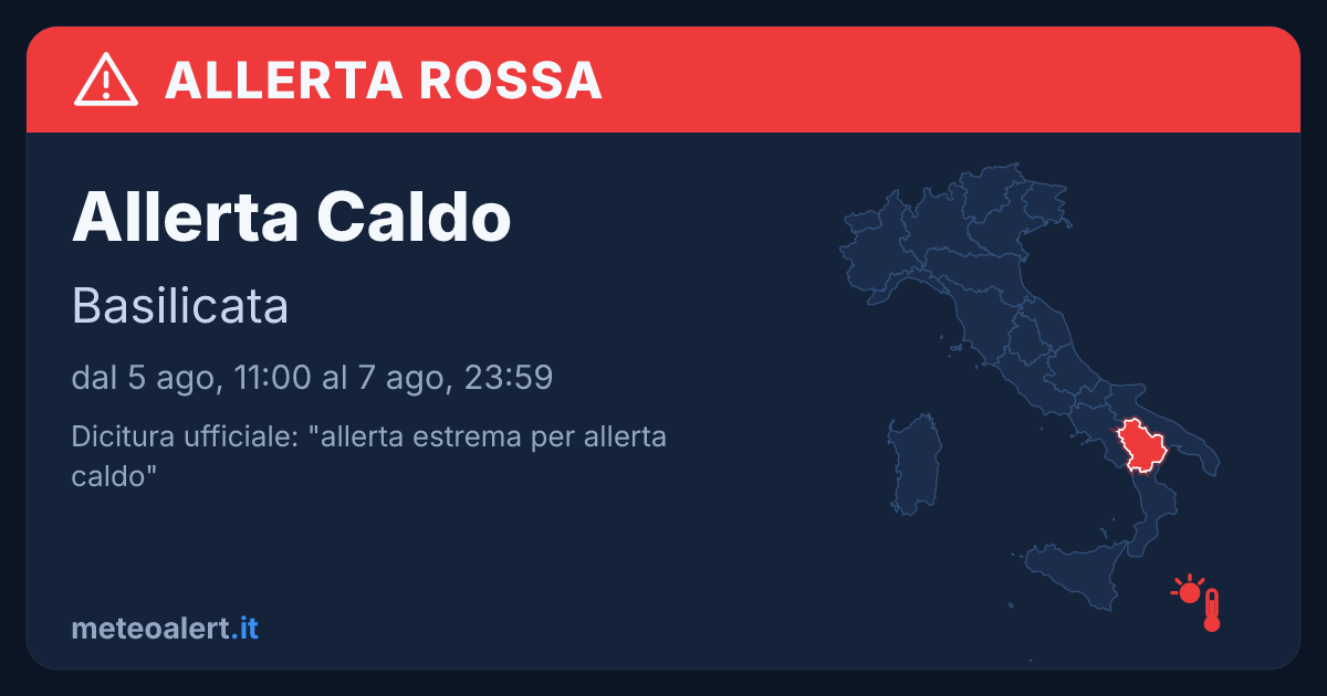 Allerta estrema per allerta caldo in Basilicata: allerta rossa oggi