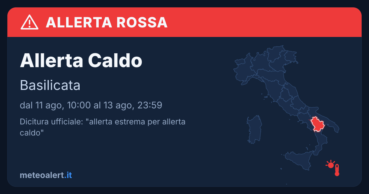 Allerta estrema per allerta caldo in Basilicata: allerta rossa oggi