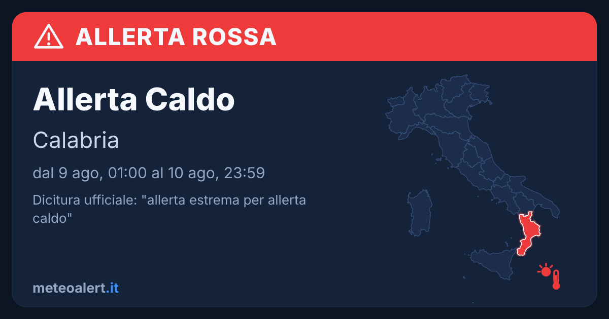 Allerta estrema per allerta caldo in Calabria: allerta rossa oggi