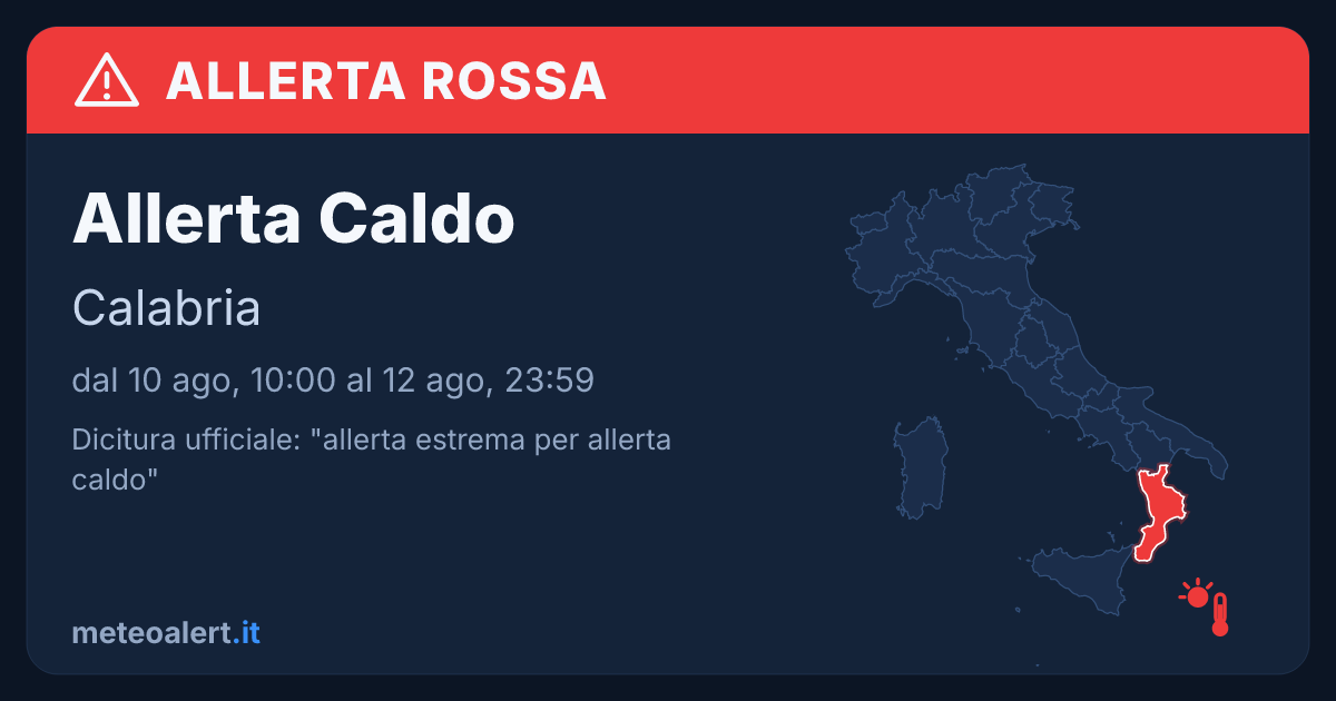 Allerta estrema per allerta caldo in Calabria: allerta rossa oggi