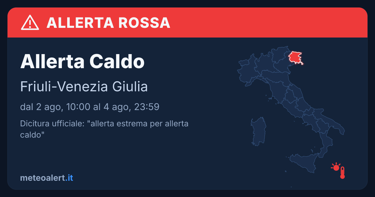 Allerta estrema per allerta caldo in Friuli-Venezia Giulia: allerta rossa oggi