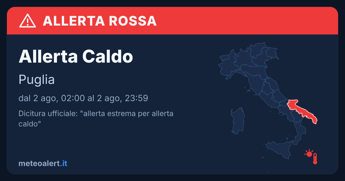 Allerta estrema per allerta caldo in Puglia: allerta rossa oggi