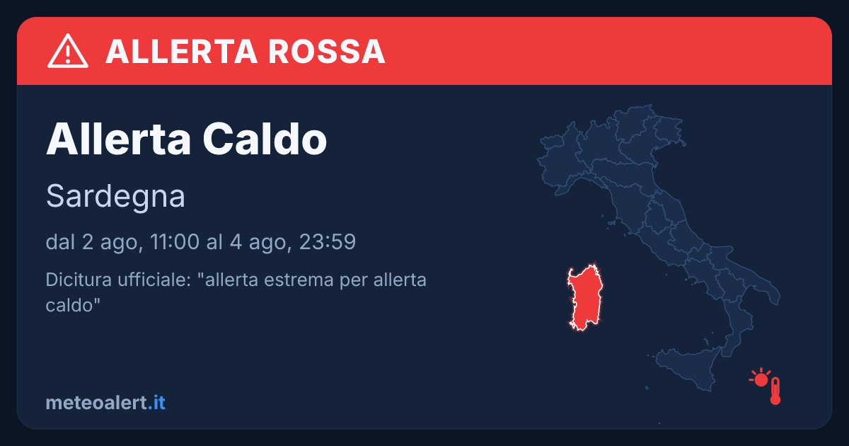 Allerta estrema per allerta caldo in Sardegna: allerta rossa oggi