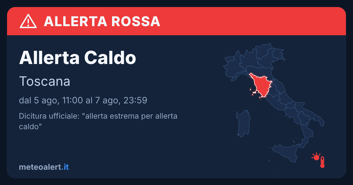 Allerta estrema per allerta caldo in Toscana: allerta rossa oggi