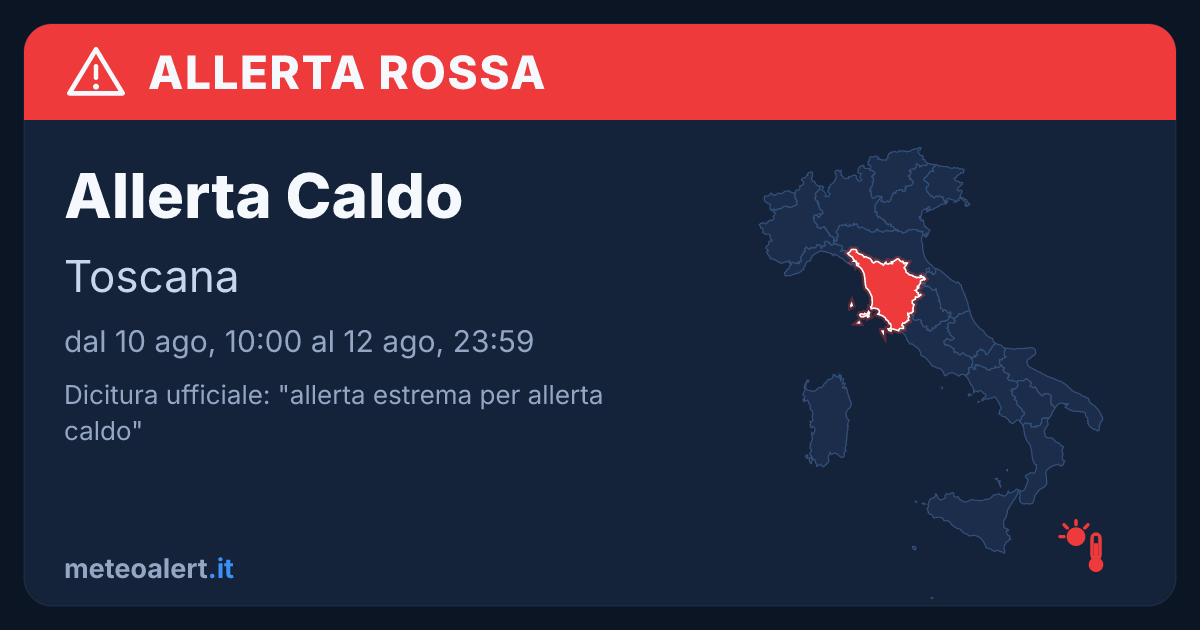 Allerta estrema per allerta caldo in Toscana: allerta rossa oggi