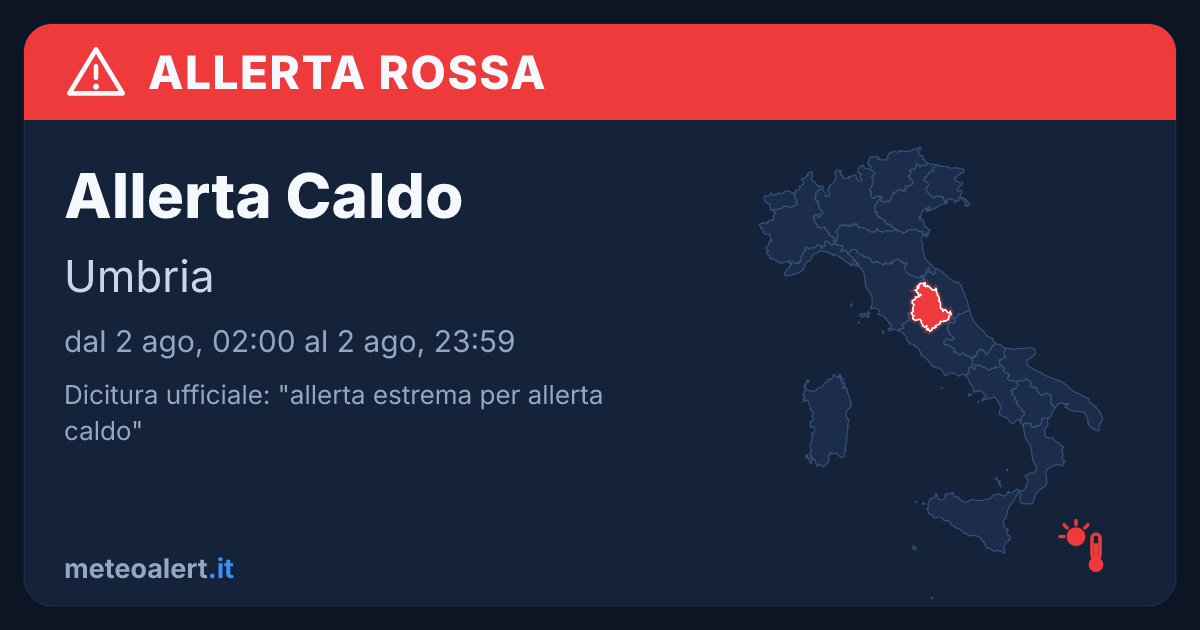Allerta estrema per allerta caldo in Umbria: allerta rossa oggi