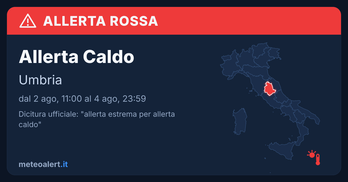 Allerta estrema per allerta caldo in Umbria: allerta rossa oggi
