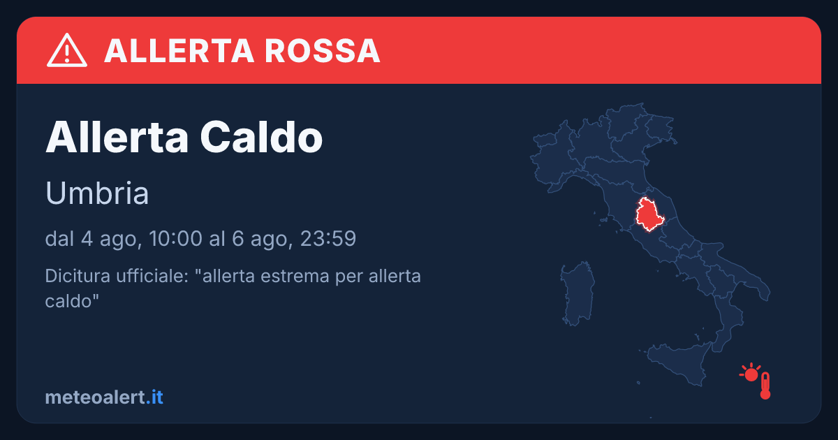 Allerta estrema per allerta caldo in Umbria: allerta rossa oggi