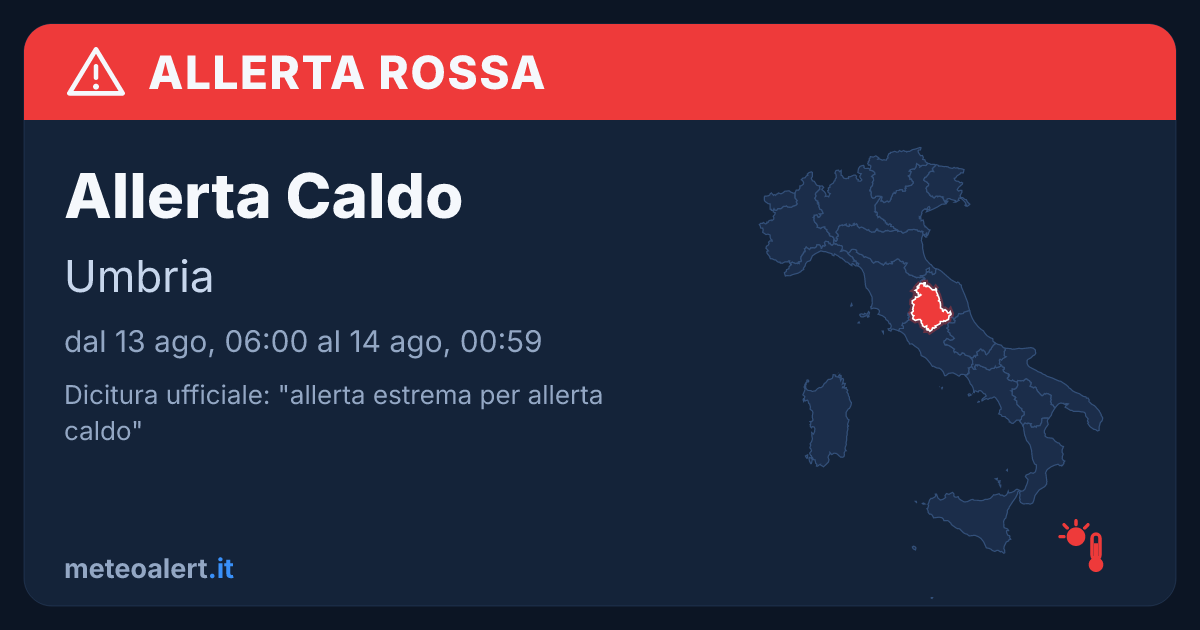 Allerta estrema per allerta caldo in Umbria: allerta rossa oggi