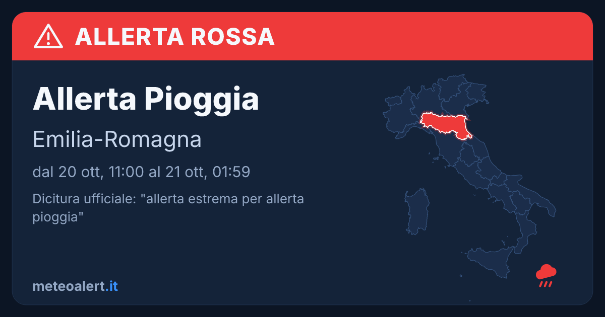 Allerta estrema per pioggia in Emilia-Romagna: allerta rossa oggi
