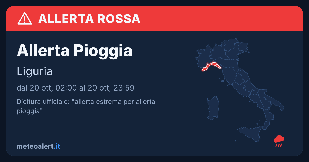 Allerta estrema per pioggia in Liguria: allerta rossa oggi