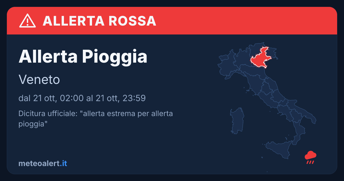Allerta estrema per pioggia in Veneto: allerta rossa oggi