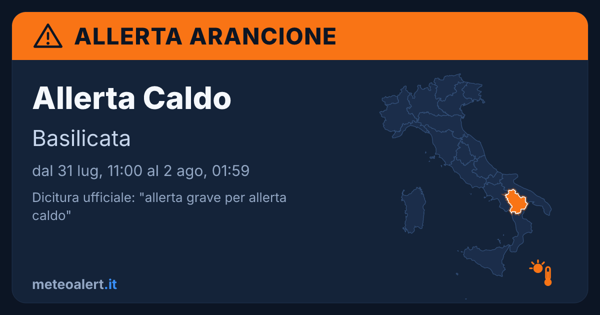 Allerta grave per allerta caldo in Basilicata: allerta arancione oggi