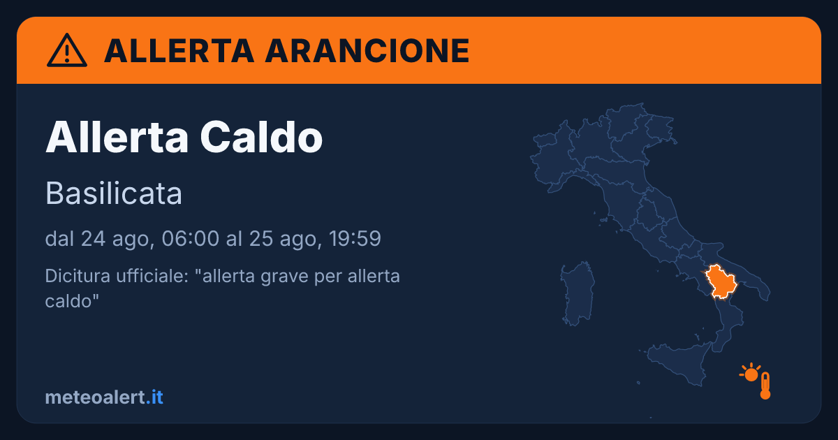 Allerta grave per allerta caldo in Basilicata: allerta arancione oggi