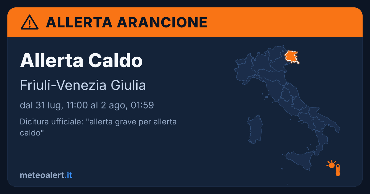 Allerta grave per allerta caldo in Friuli-Venezia Giulia: allerta arancione oggi
