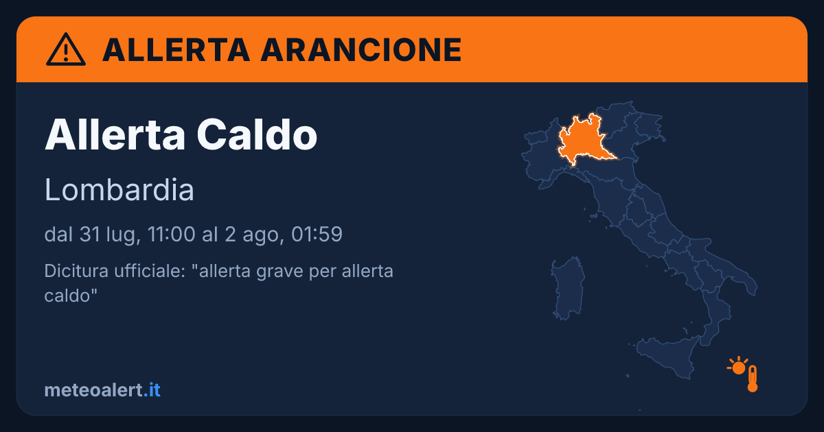 Allerta grave per allerta caldo in Lombardia: allerta arancione oggi