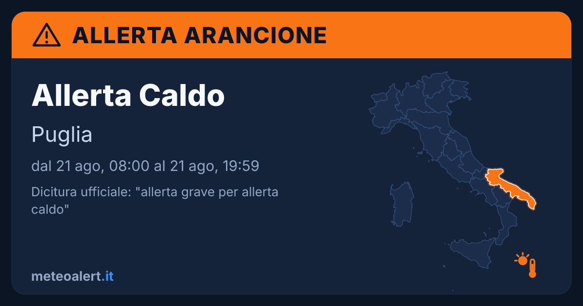 Allerta grave per allerta caldo in Puglia: allerta arancione oggi