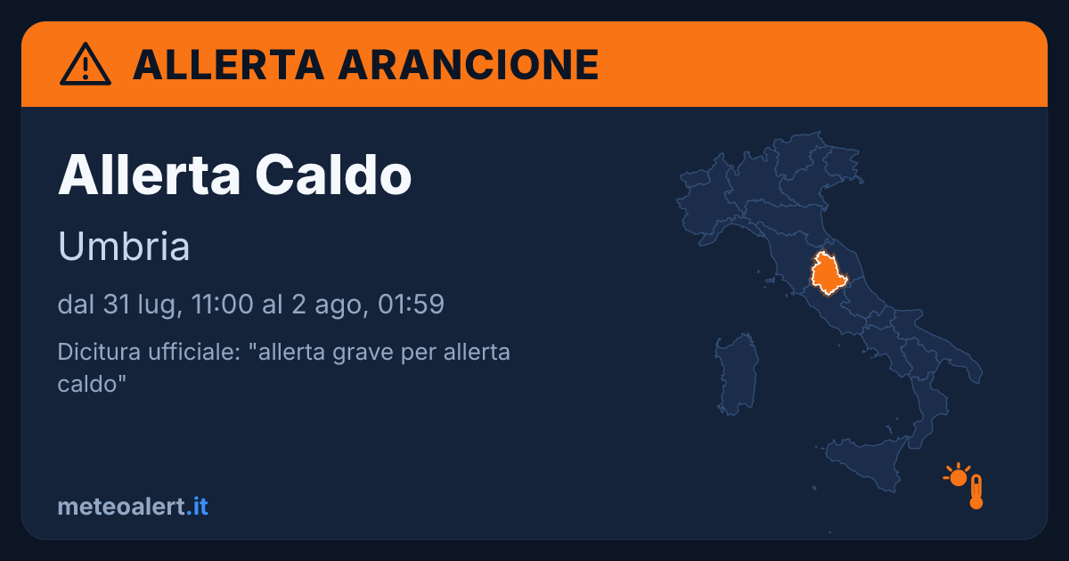 Allerta grave per allerta caldo in Umbria: allerta arancione oggi