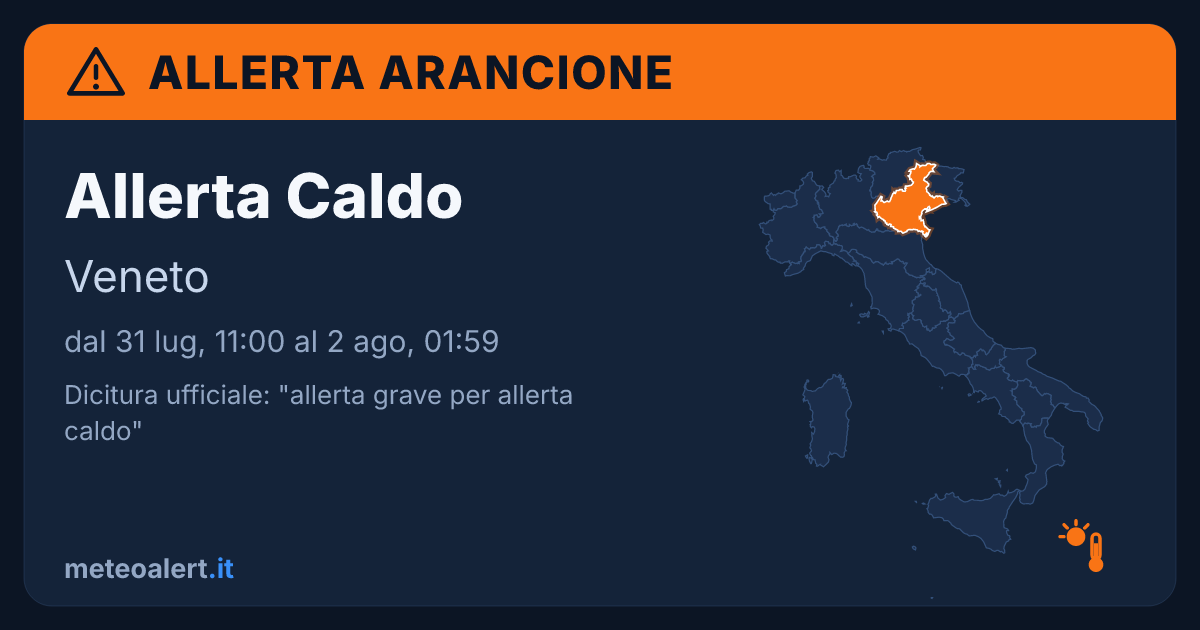 Allerta grave per allerta caldo in Veneto: allerta arancione oggi