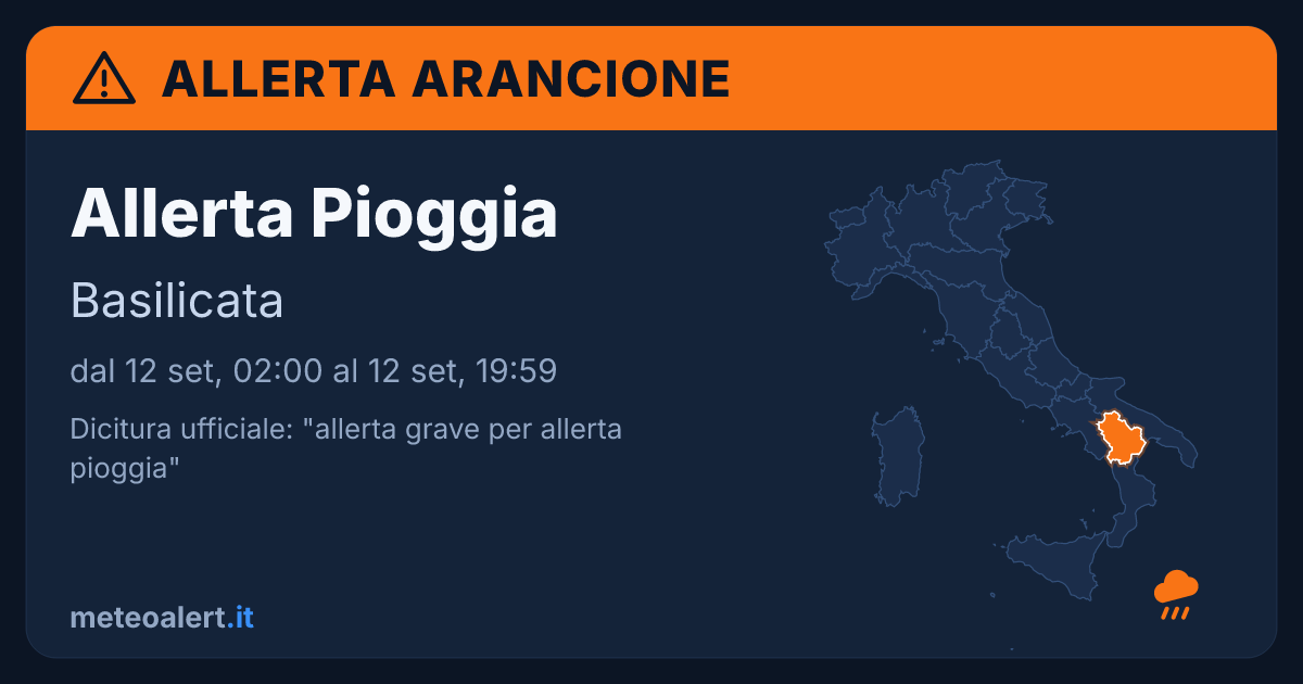 Allerta grave per allerta pioggia in Basilicata: allerta arancione oggi