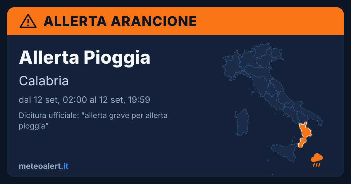 Allerta grave per allerta pioggia in Calabria: allerta arancione oggi