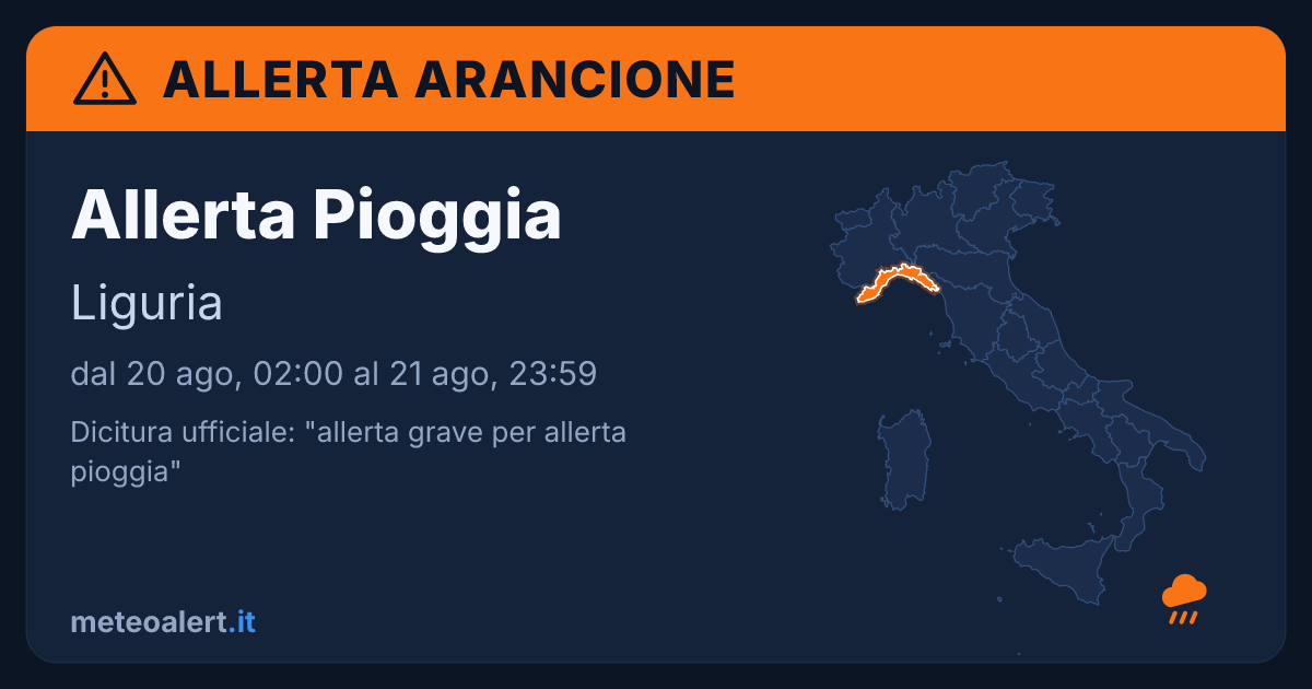 Allerta grave per allerta pioggia in Liguria: allerta arancione oggi