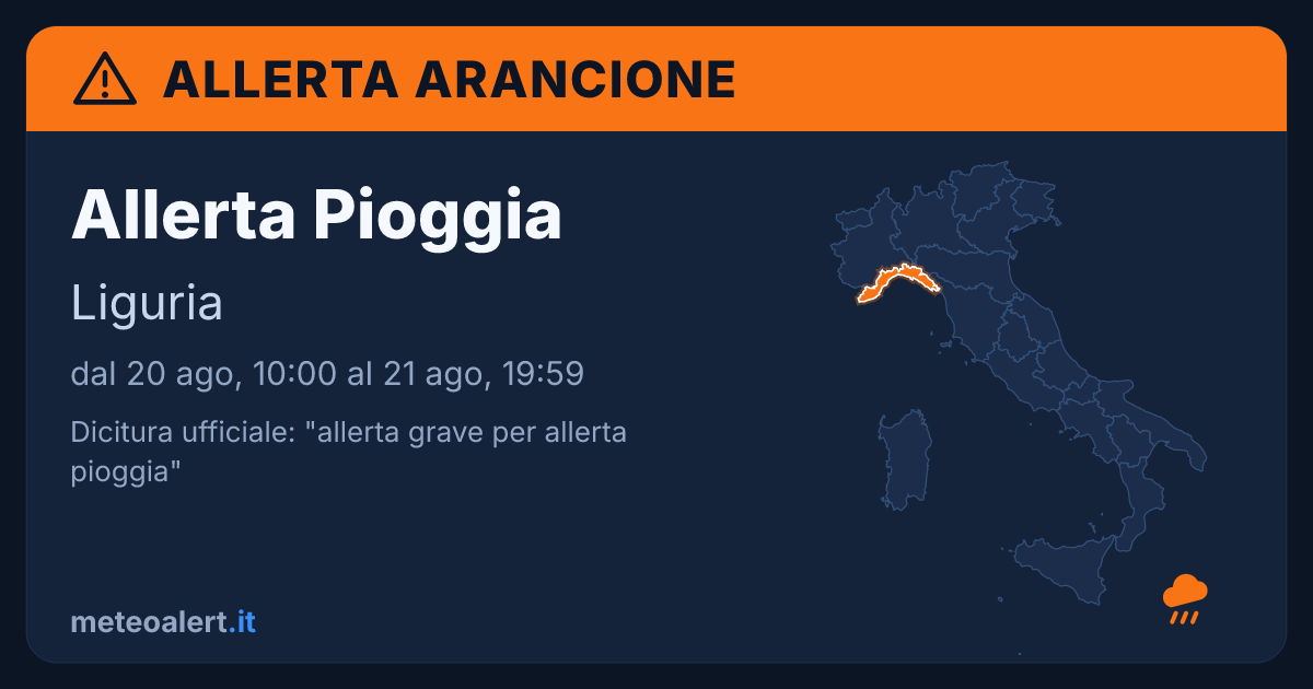 Allerta grave per allerta pioggia in Liguria: allerta arancione oggi