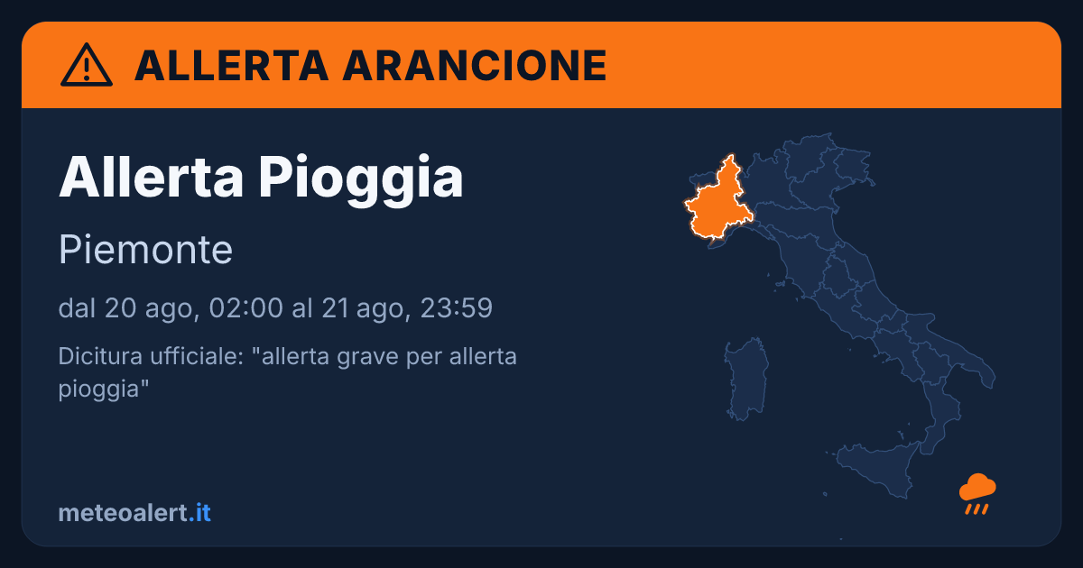 Allerta grave per allerta pioggia in Piemonte: allerta arancione oggi