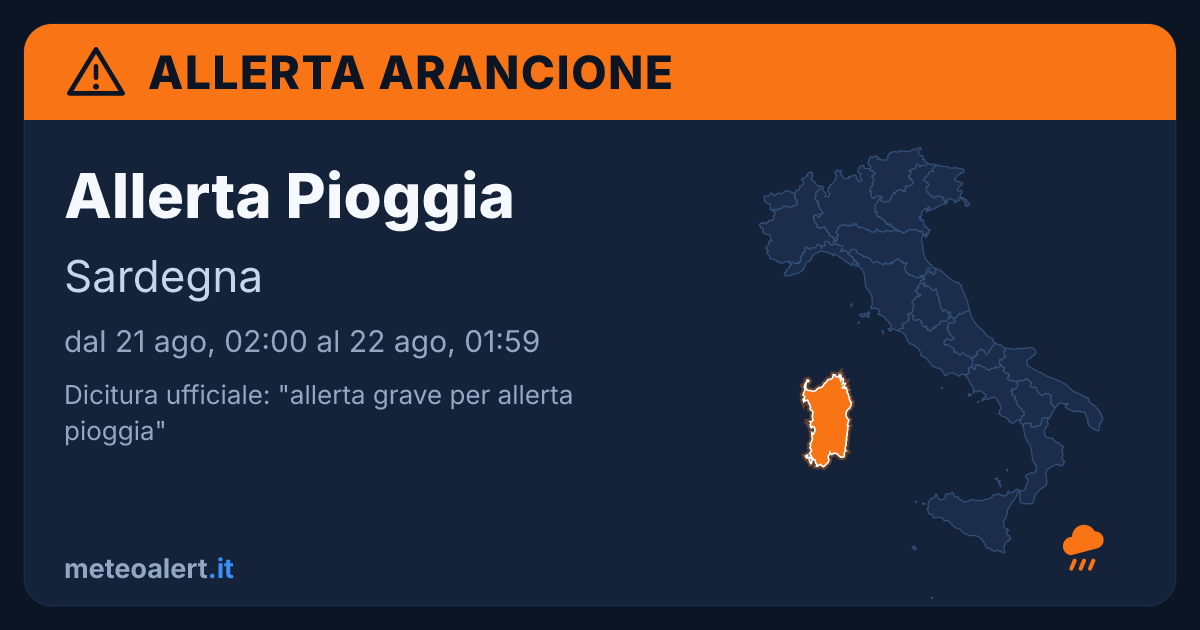 Allerta grave per allerta pioggia in Sardegna: allerta arancione oggi