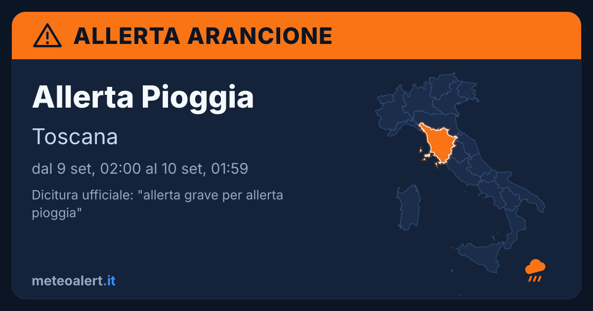 Allerta grave per allerta pioggia in Toscana: allerta arancione oggi