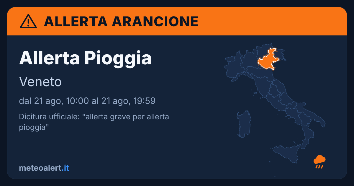 Allerta grave per allerta pioggia in Veneto: allerta arancione oggi