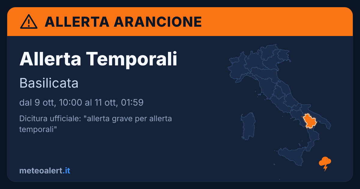Allerta grave per allerta temporali in Basilicata: allerta arancione oggi