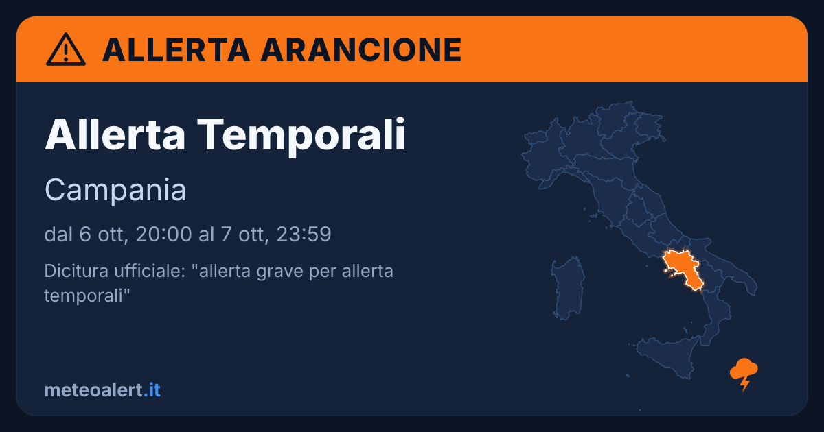 Allerta grave per allerta temporali in Campania: allerta arancione oggi