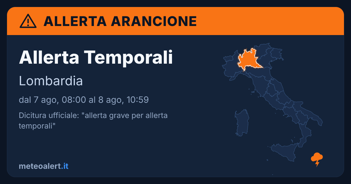 Allerta grave per allerta temporali in Lombardia: allerta arancione oggi