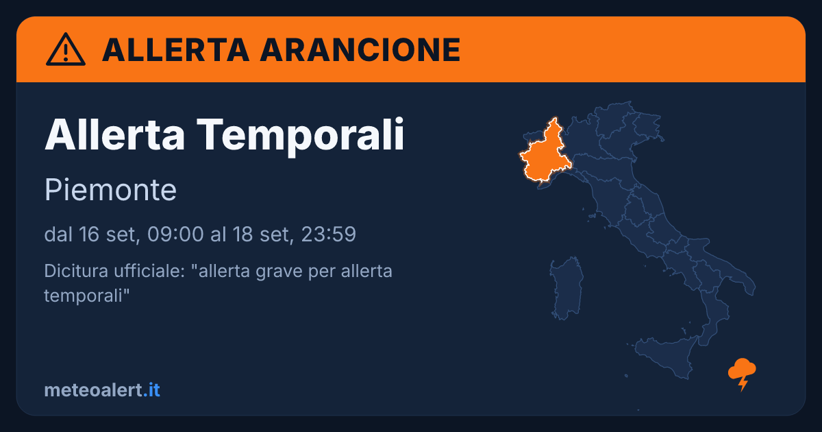 Allerta grave per allerta temporali in Piemonte: allerta arancione oggi