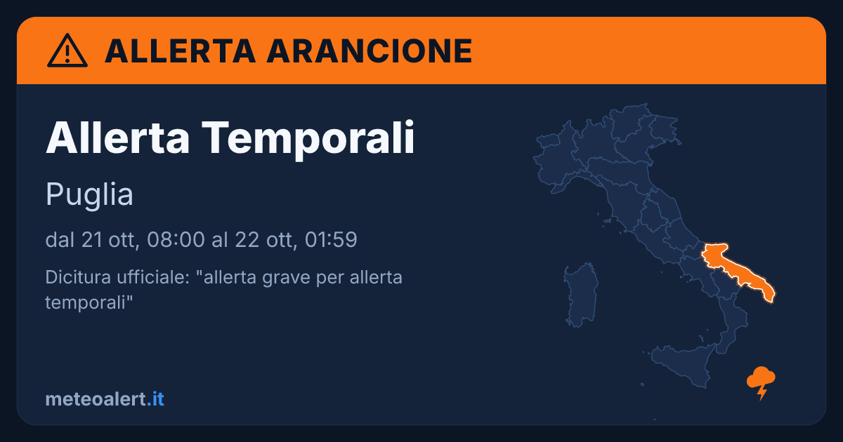 Allerta grave per allerta temporali in Puglia: allerta arancione oggi