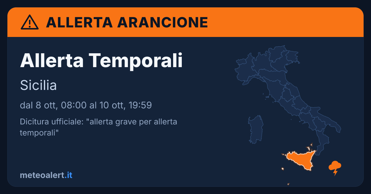 Allerta grave per allerta temporali in Sicilia: allerta arancione oggi