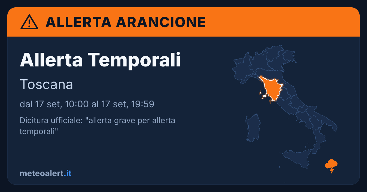 Allerta grave per allerta temporali in Toscana: allerta arancione oggi