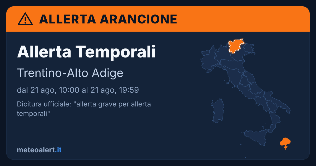Allerta grave per allerta temporali in Trentino-Alto Adige: allerta arancione oggi
