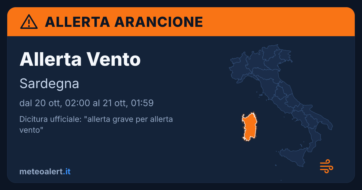Allerta grave per allerta vento in Sardegna: allerta arancione oggi