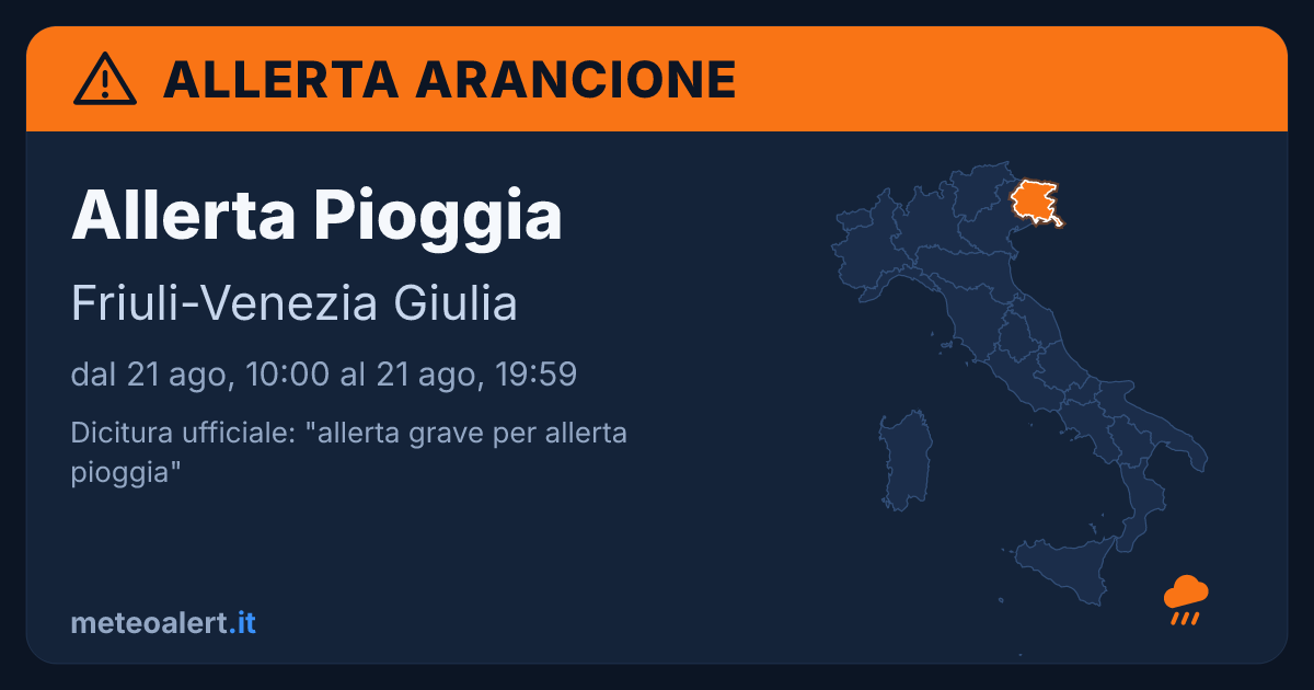 Allerta grave per pioggia in Friuli-Venezia Giulia: allerta arancione oggi