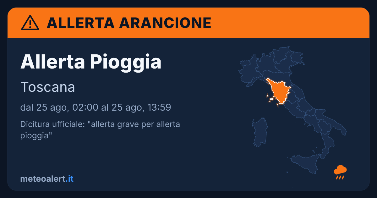 Allerta grave per pioggia in Toscana: allerta arancione oggi