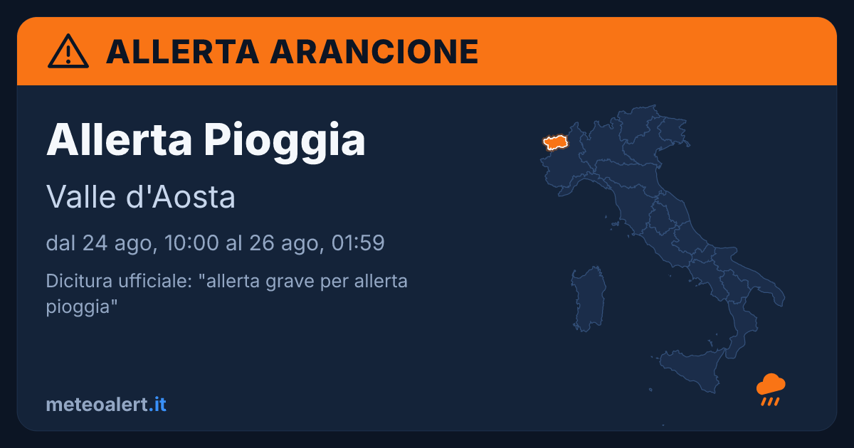 Allerta grave per pioggia in Valle d'Aosta: allerta arancione oggi