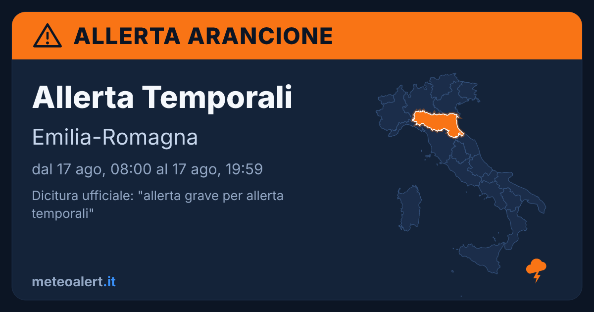 Allerta grave per temporali in Emilia-Romagna: allerta arancione oggi