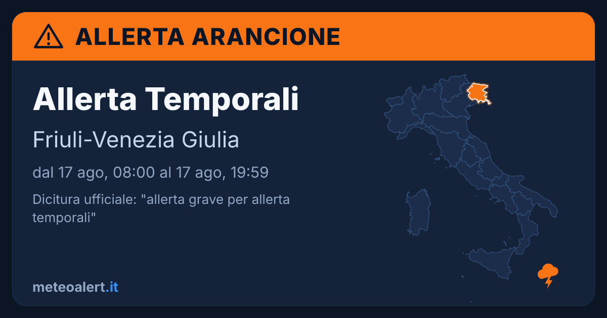 Allerta grave per temporali in Friuli-Venezia Giulia: allerta arancione oggi