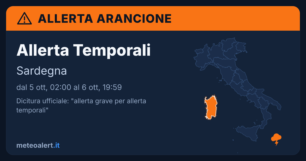 Allerta grave per temporali in Sardegna: allerta arancione oggi