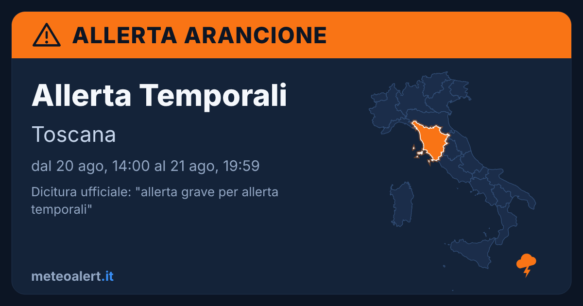 Allerta grave per temporali in Toscana: allerta arancione oggi