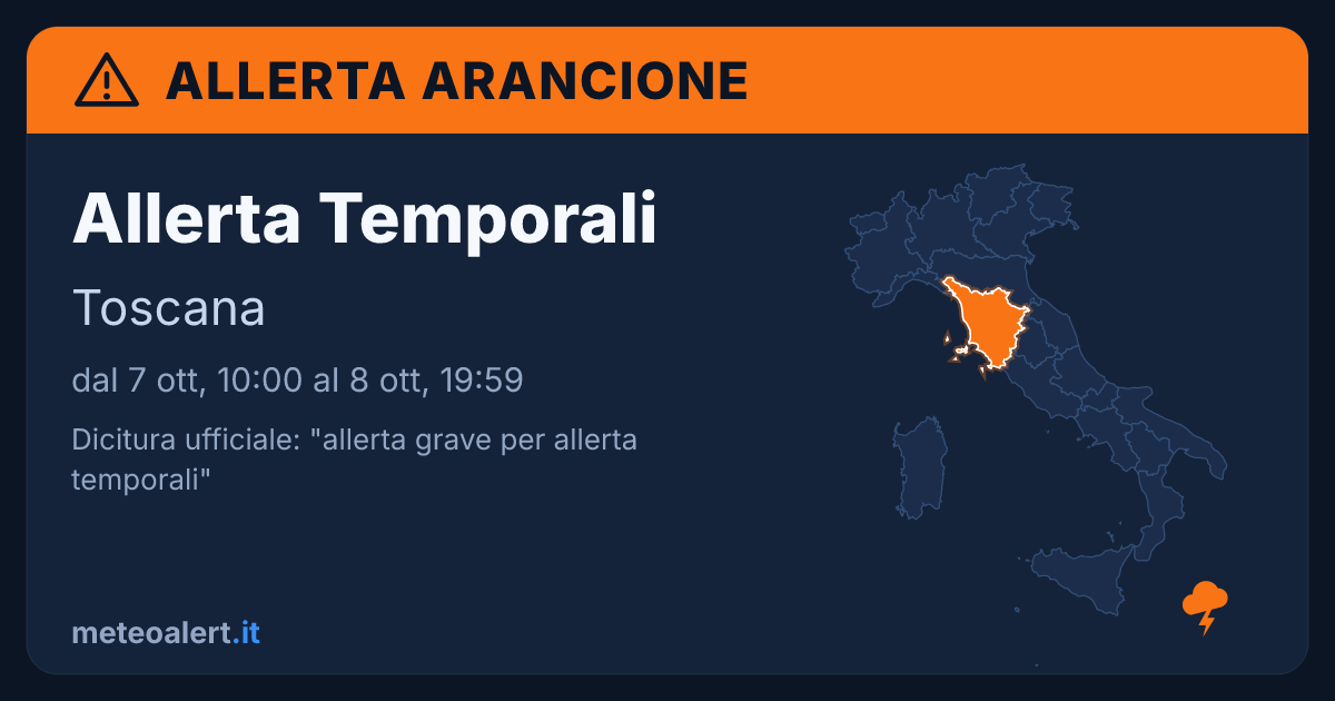 Allerta grave per temporali in Toscana: allerta arancione oggi