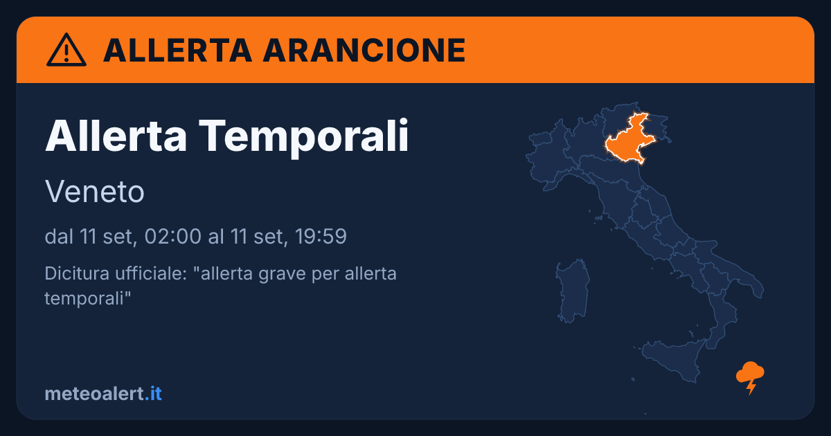 Allerta grave per temporali in Veneto: allerta arancione oggi