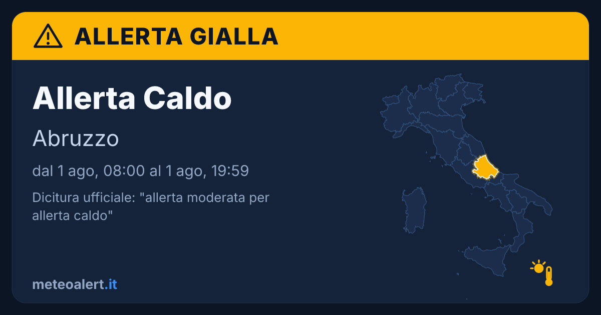 Allerta moderata per allerta caldo in Abruzzo: allerta gialla oggi